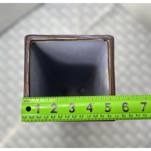 Ceramic Pottery Glazed Square Footed Vase Y2K Beaufort, NC Unsigned * Tiny Flaw - Picture 11 of 12